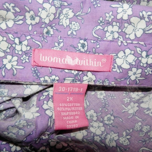 Women Within 2X 3X Purple Top Floral Button E316 - Picture 5 of 5